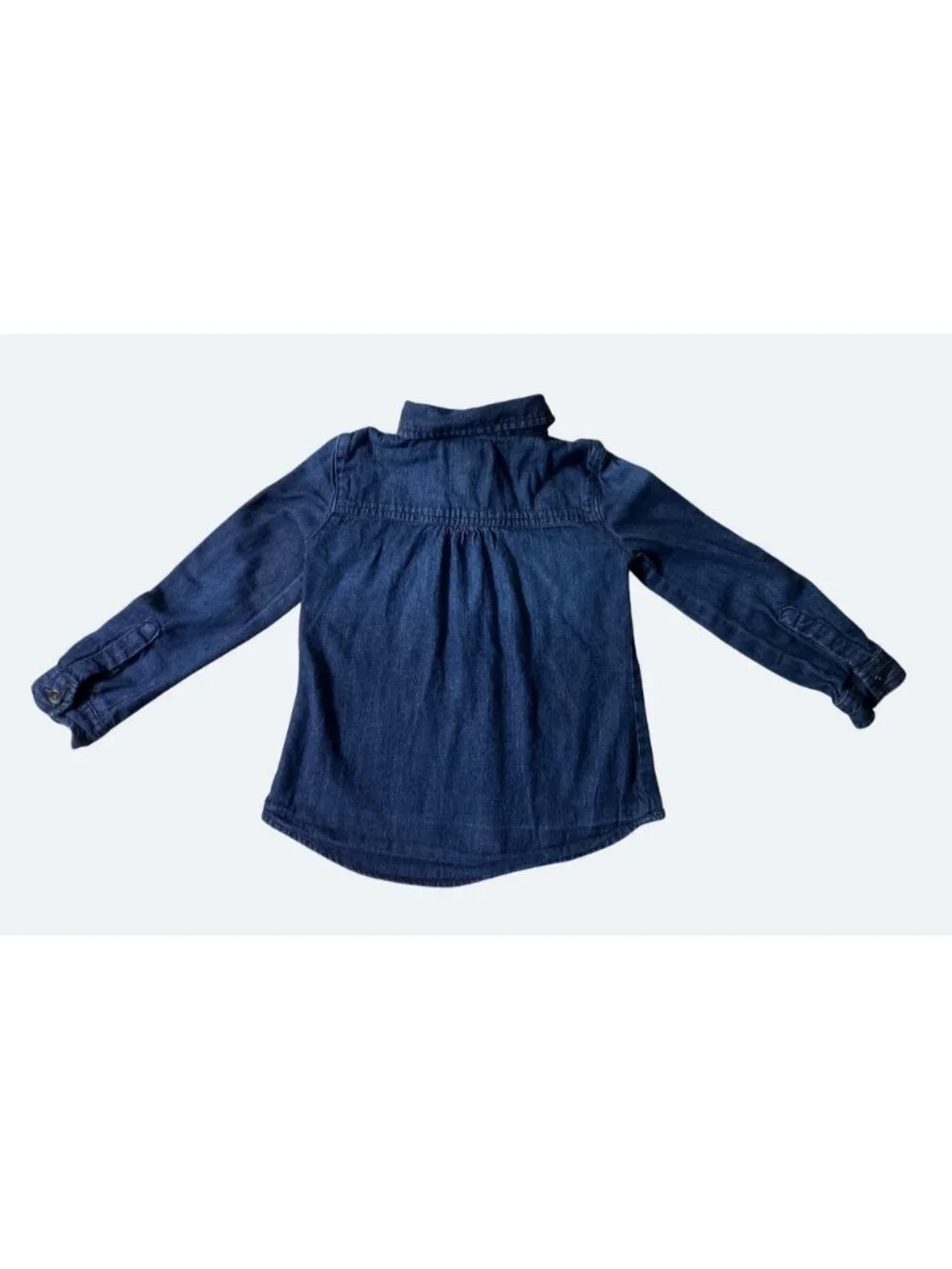 Denim Button Up Shirt For Girls XS 4-5 Years 100% Cotton Dark Blue - Picture 3 of 12